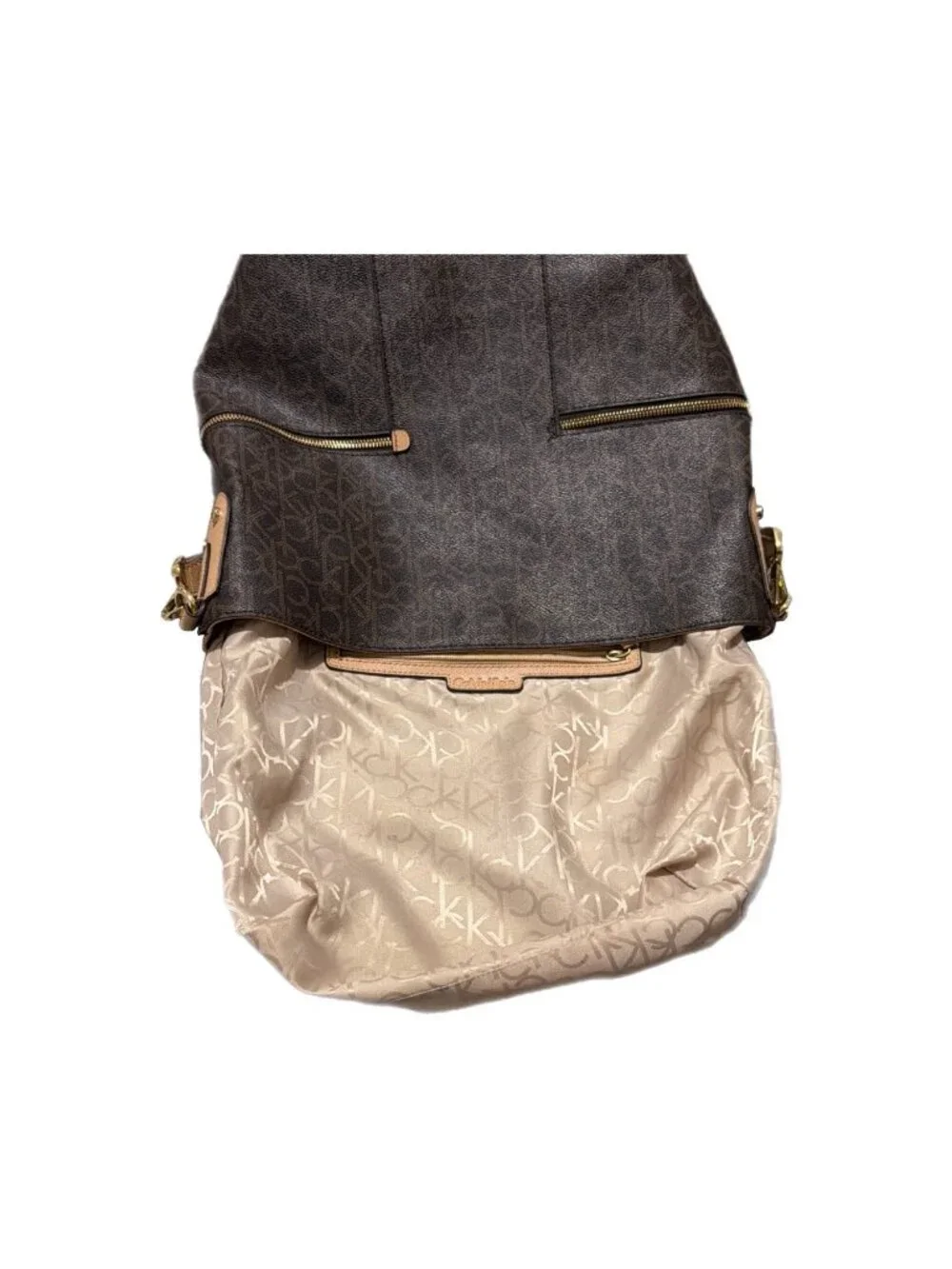 Calvin Klein Bag Brown Vegan Leather CK Logo Slouchy Y2K Preppy Everyday Office